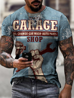 T-shirts Classique Bleu Col Rond Imprimé Manches Courtes