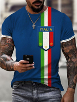 T-shirts Classique bleu foncé Col Rond Imprimé Manches Courtes