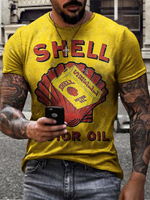 T-shirts Classique jaune Col Rond Imprimé Manches Courtes