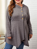 T-shirts Grandes Tailles Robes Chemisier Femme à Capuche avec Manches Longues Coupe Cintrée Bas Evasée Unicolore avec Boutons Unicolore
