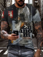 T-shirts gris Chic Col rond Imprimé Manches Courtes