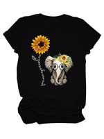T-shirts manches courtes en coton polyester à col rond noir pour femme