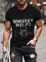 T-shirts noir Chic Col rond Imprimé Manches Courtes