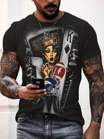 T-shirts noir Classique Col rond Imprimé Manches Courtes