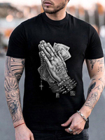 T-shirts noir Classique Col rond Imprimé Manches Courtes