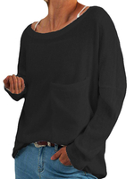 T-shirts noirs pour femmes T-shirts à manches longues et col bijou