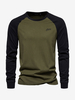 T-shirts pour hommes à col bijou et manches longues à blocs de couleurs