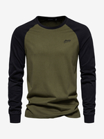T-shirts pour hommes à col bijou et manches longues à blocs de couleurs