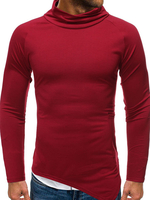 T-shirts pour hommes décontracté col bijou manches longues chemisier rouge