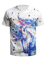 T-shirts pour hommes Imprimé en 3D Licorne à séchage rapide et ras du cou à manches courtes en blanc