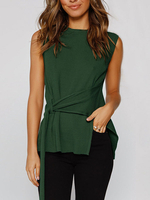 T-shirts sans manches noués Jewel Neck femmes T-shirt