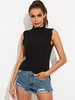 T-shirts sans manches T-shirt en polyester à col montant extensible noir pour femmes