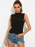 T-shirts sans manches T-shirt en polyester à col montant extensible noir pour femmes