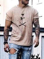 T-shirts Simple Col rond Imprimé Manches Courtes