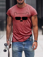 T-shirts Simple col rond imprimé ours Manches Courtes
