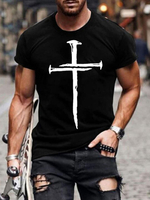 T-shirts Simple Manches Courtes Col rond imprimé croix