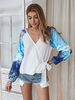 T-shirts Tops Femmes Imprimés à Col V avec Manches Longues Amples Décors à Lacets Bicolores
