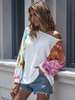 T-shirts Tops Femmes Imprimés Décontractés avec Epaules Nues avec Manches Longues Multicolores