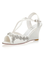 Talon compensé chaussures de mariage strass peep toe sandales de type t chaussures de mariée