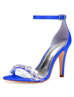Talon haut chaussures de soirée en satin à bout ouvert strass chaussures de mariage bride à la cheville