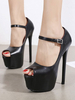 Talon haut sexy noir en PU cuir à bout ouvert à talon aiguille Chaussures femme