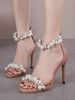 Talon Sandales Abricot Talon Aiguille Bout Carré En Cuir PU Haut Sexy Bride De Cheville Talons