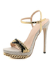 Talon Sandales Abricot Talon Aiguille Bout Rond Textile Bride De Cheville Talons