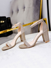 Talon Sandales Blond Talon Chunky Bout Rond En Microfibre Bride De Cheville Talons
