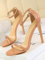 Talon sandales couleur chair talon aiguille bout ouvert talons en cuir PU bride à la cheville