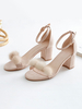 Talon Sandales Couleur Chair Talon Chunky Bout Rond Micro Suede Bride Cheville Supérieure