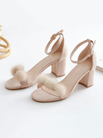 Talon Sandales Couleur Chair Talon Chunky Bout Rond Micro Suede Bride Cheville Supérieure
