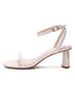 Talon sandales couleur chair talon épais bout rond en cuir verni bride à la cheville talons