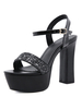 Talon Sandales Sandales Talon Chunky Noir Bout Rond En Cuir PU