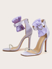 Talon sandales talon aiguille violet bout carré satin sexy bride à la cheville talons