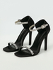 Talon sexy pour femmes Stiletto talon carré carré strass sandales à bretelles noires
