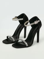 Talon sexy pour femmes Stiletto talon carré carré strass sandales à bretelles noires