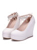 Talon Womens White Pu cuir PU rond Toile de poing sur pied