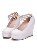 Talon Womens White Pu cuir PU rond Toile de poing sur pied