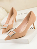 Talons à mi-bas pour femmes chics chic pointu oiseau talon strass jolie chair de couleur pompes de soirée talons de soirée