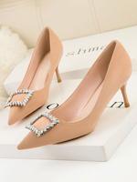 Talons à mi-bas pour femmes chics chic pointu oiseau talon strass jolie chair de couleur pompes de soirée talons de soirée