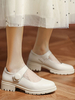 Talons bas mi-bas pour les femmes jolies escarpins glamour bout rond talon épais écru blanc