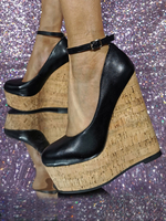 Talons compensés pour femmes Chaussures sexy Bout rond Compensées en cuir PU