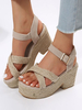 Talons compensés pour femmes Style En Route Cane Sandales à bout ouvert