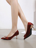Talons Femmes Mid-Bas Chic pointu oie Stiletto Heel strass Strass Fantastique Pompes Bourgogne