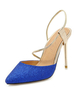 Talons Hauts 2021 Bleus Pailletés À Bout Pointu Fronde Chaussures De Bal Chaussures De Soirée Femme