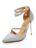 Talons hauts argent paillettes bout pointu bride à la cheville chaussures de bal chaussures de soirée
