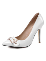 Talons hauts blancs femmes bout pointu boucle détail Slip On Pumps chaussures taille plus