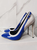 Talons hauts bleus pour femmes; talons aiguilles; bout pointu; grande taille; talons de pompe décontractés en PU