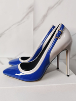 Talons hauts bleus pour femmes; talons aiguilles; bout pointu; grande taille; talons de pompe décontractés en PU