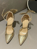 Talons hauts Bout pointu Talon aiguille Chic Blond en cuir verni Talon supérieur bride à la cheville